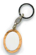 Wooden memorial key-ring with personalised porcelain oval plate